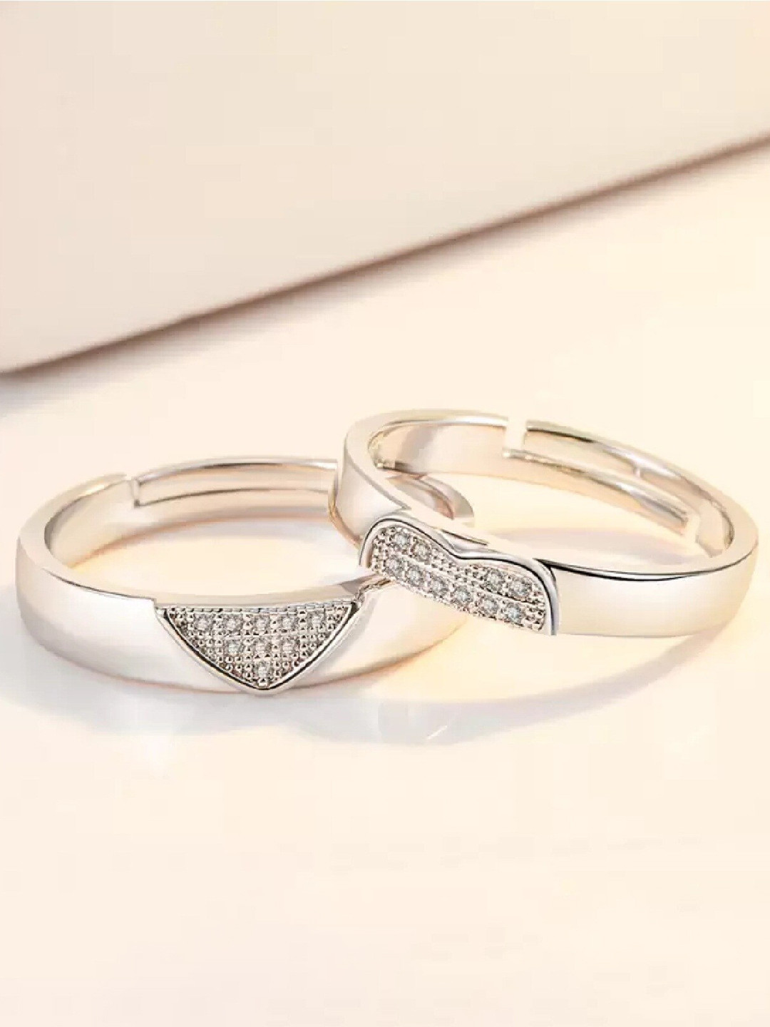 RUHI COLLECTION Silver-Plated CZ Studded Couple Ring