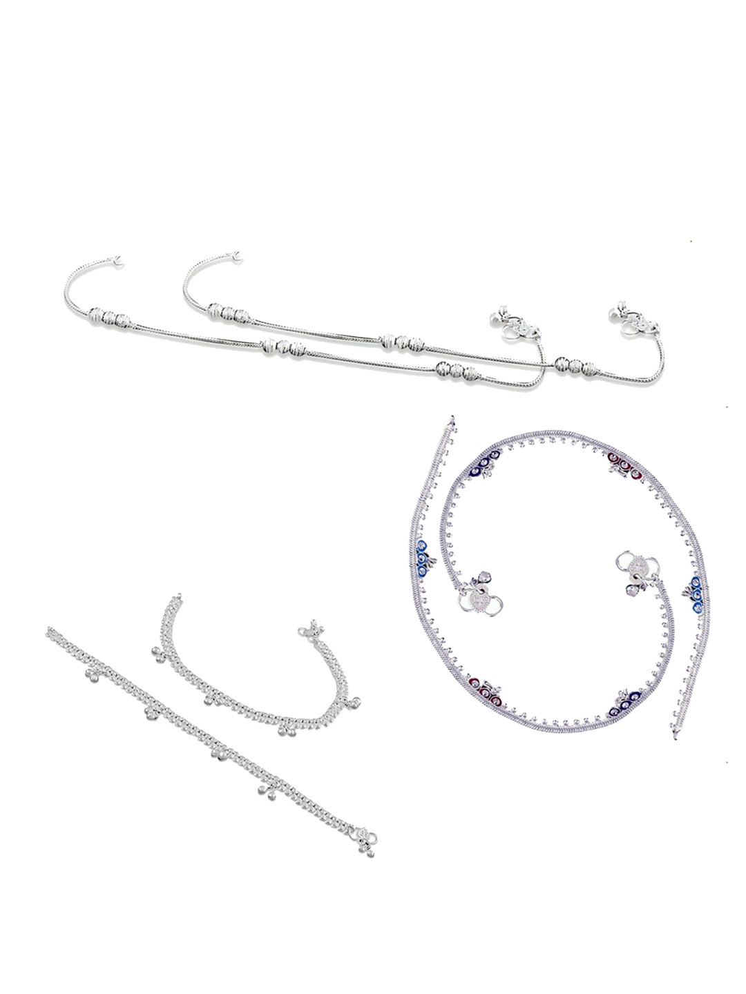 RUHI COLLECTION Set Of 3 Silver-Plated Bridal Beaded Anklets