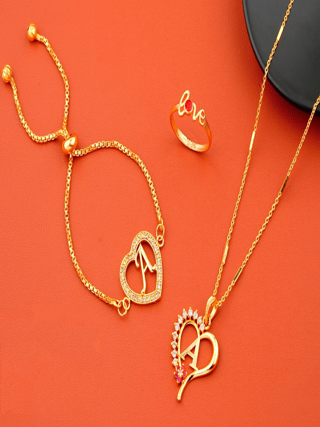 JEWEL WORLD Gold-Plated Initial Letter Necklace With Bracelette & Ring