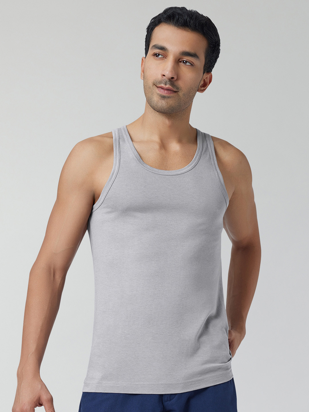 XYXX Men Solid ACE Cotton Modal Grey Round Neck Innerwear Vest