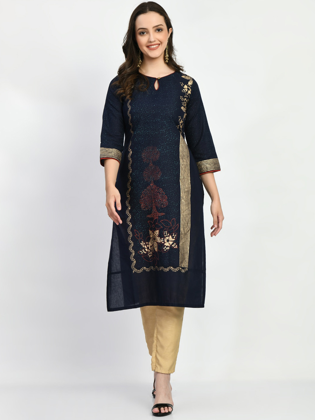 RIYA Floral Printed Keyhole Neck Kurta