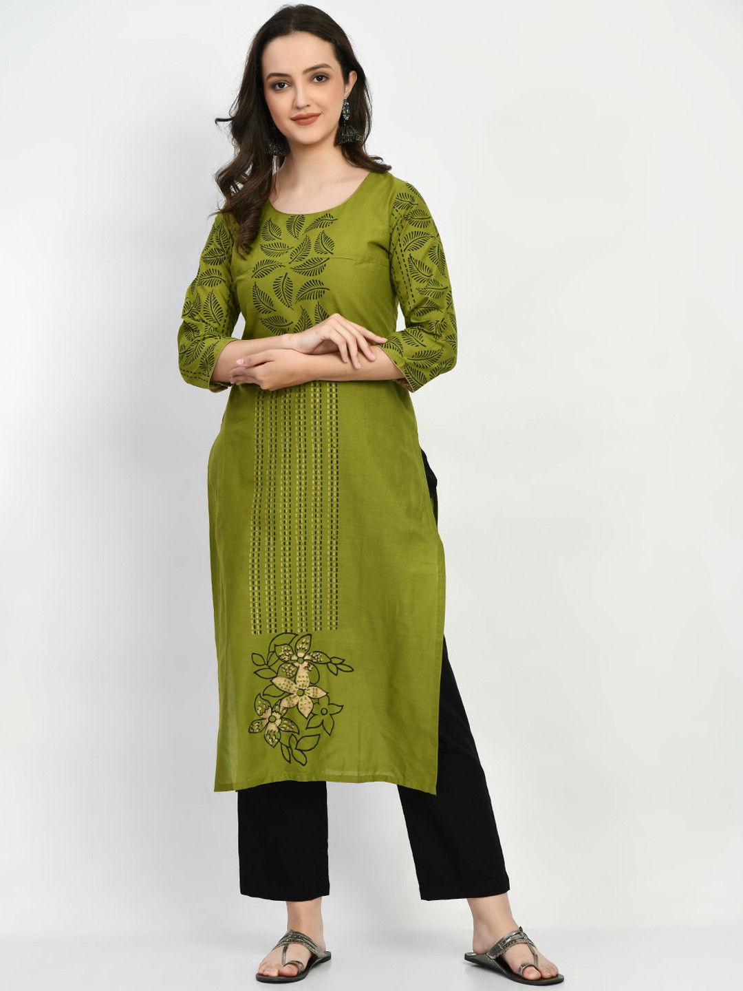 RIYA Floral Printed Pure Cotton Straight Kurta