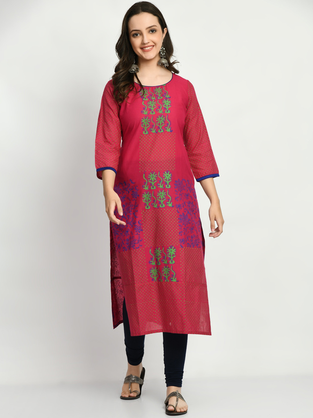 RIYA Floral Printed Cotton Straight Kurta
