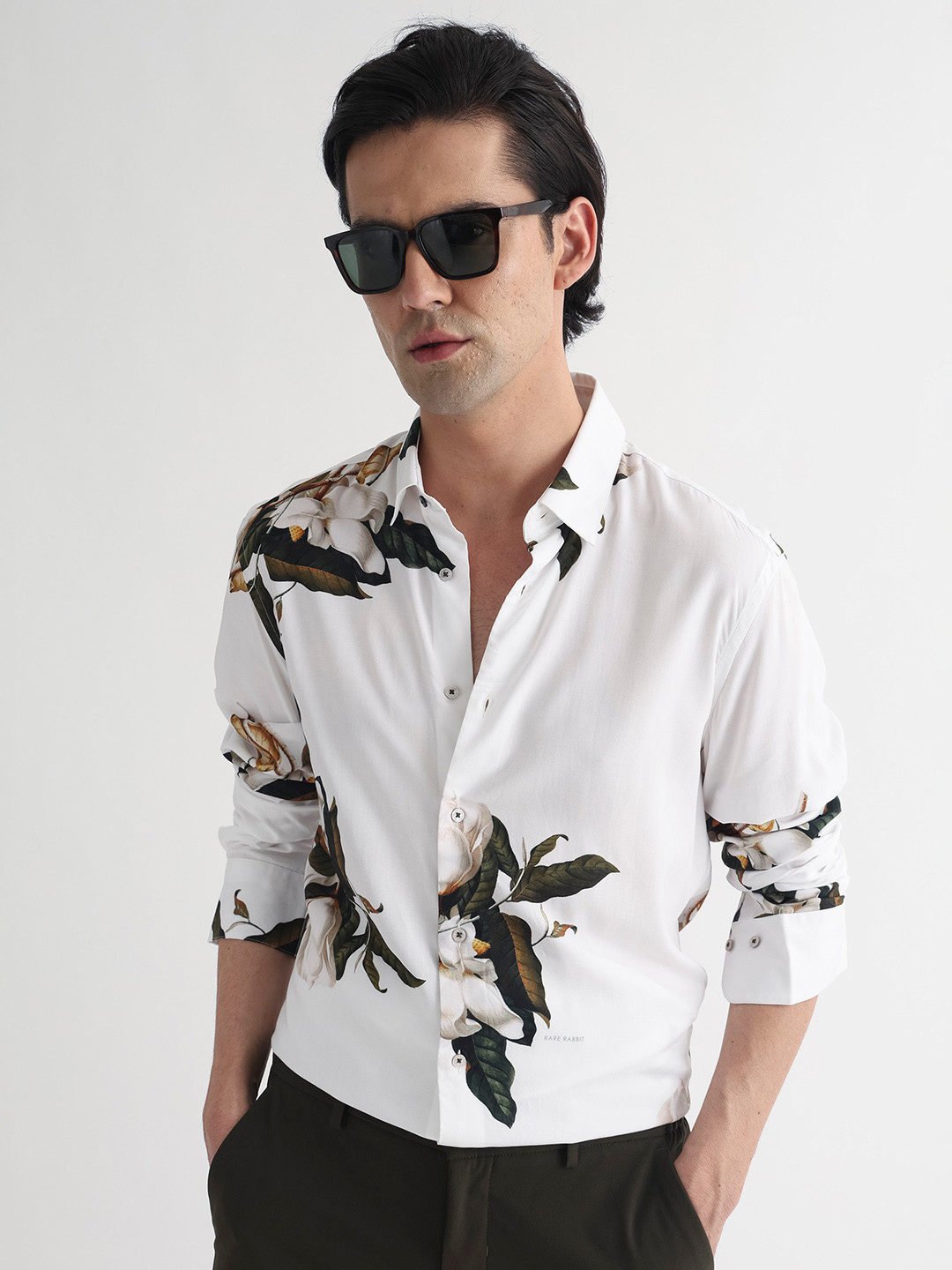 RARE RABBIT Men Poseidon Floral Printed Cotton Slim FIt Shirt