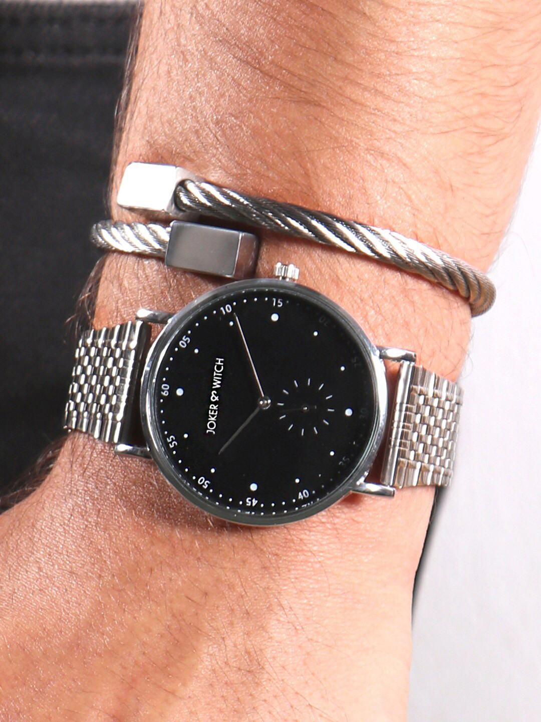 JOKER & WITCH Men Maleficent Silver Watch Bracelet Stack