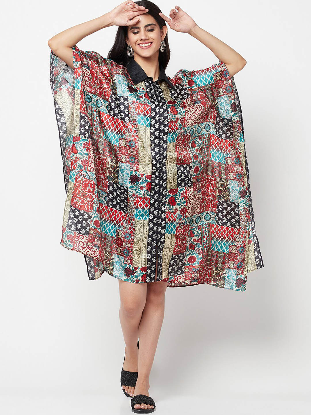 La Vastraa Printed Long Kaftan Dress With Front Open Zip