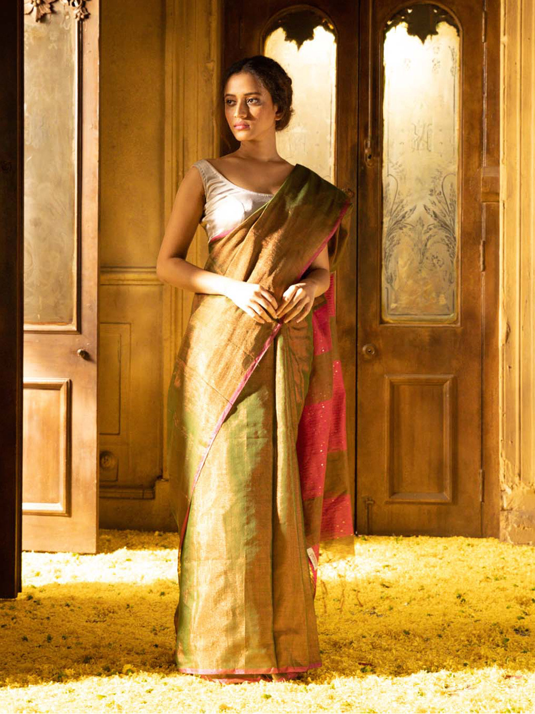 Indethnic Woven Design Art Silk Jamdani Saree With Blouse Piece