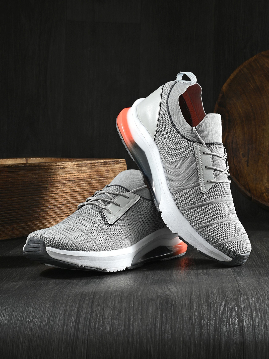 HRX by Hrithik Roshan Men Grey & White Memory Foam Mesh Non-Marking Running Shoes