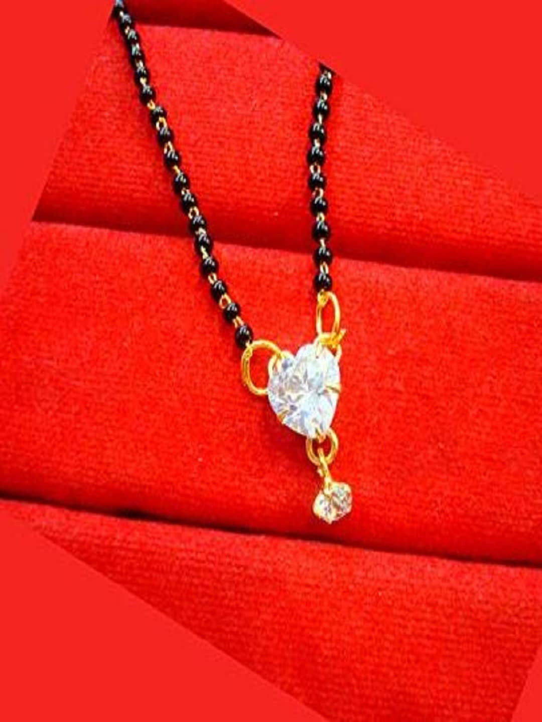 JEWEL WORLD Set Of 3 Gold-Plated Stone Studded & Beaded Mangalsutra Chain With Ring
