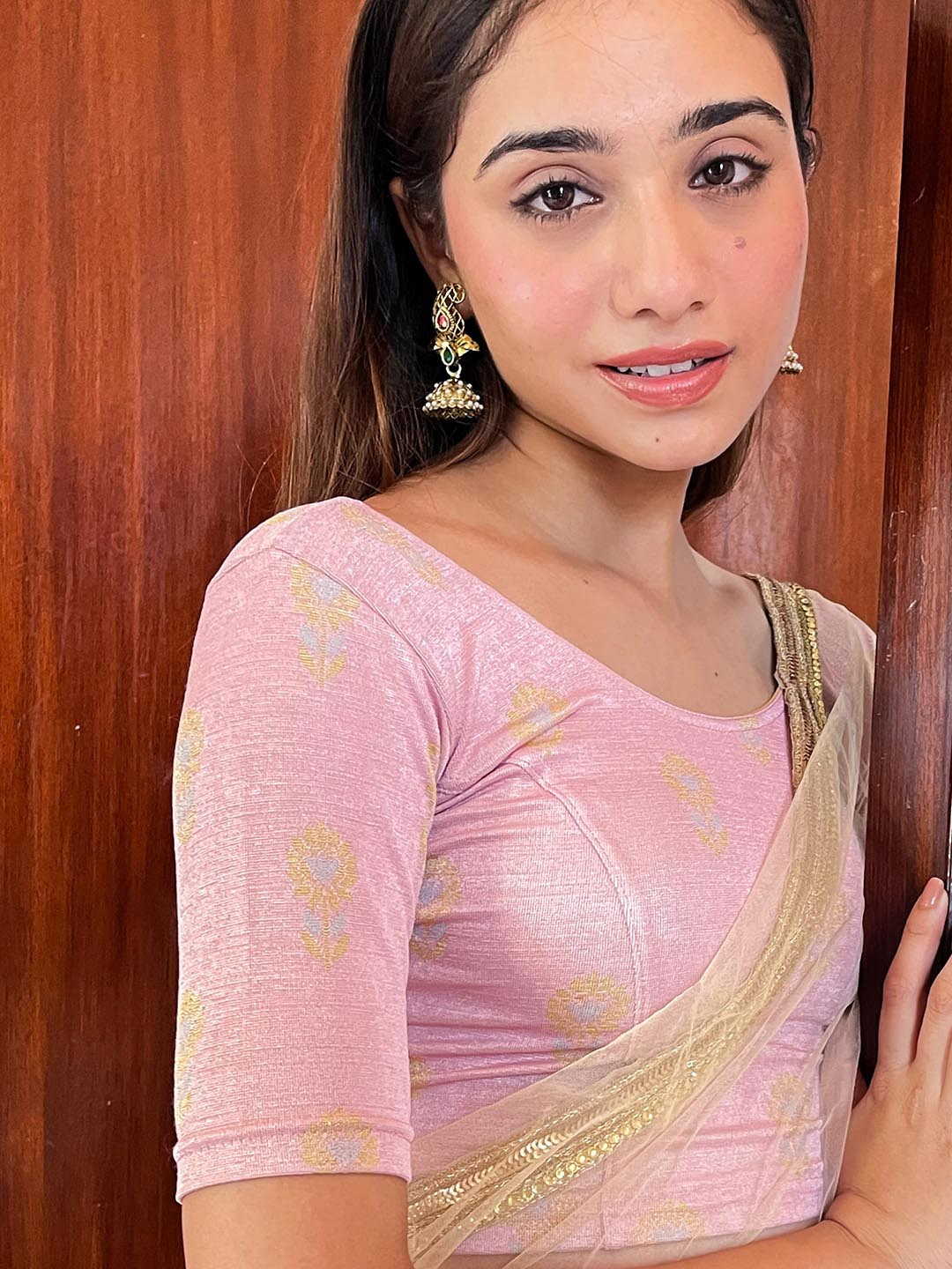 Bindigasm's Advi Floral Printed Ready-to-Wear Saree Blouse