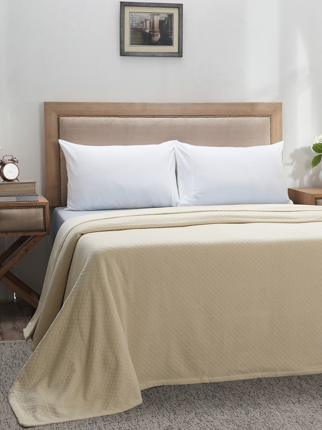 MASPAR Colorart Blaize Beige 256GSM Cotton Double Bed Cover