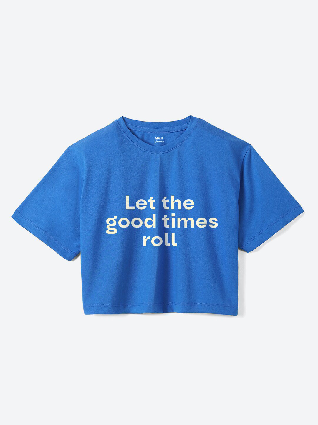 Mast & Harbour Girls Blue Typography Printed Boxy T-shirt
