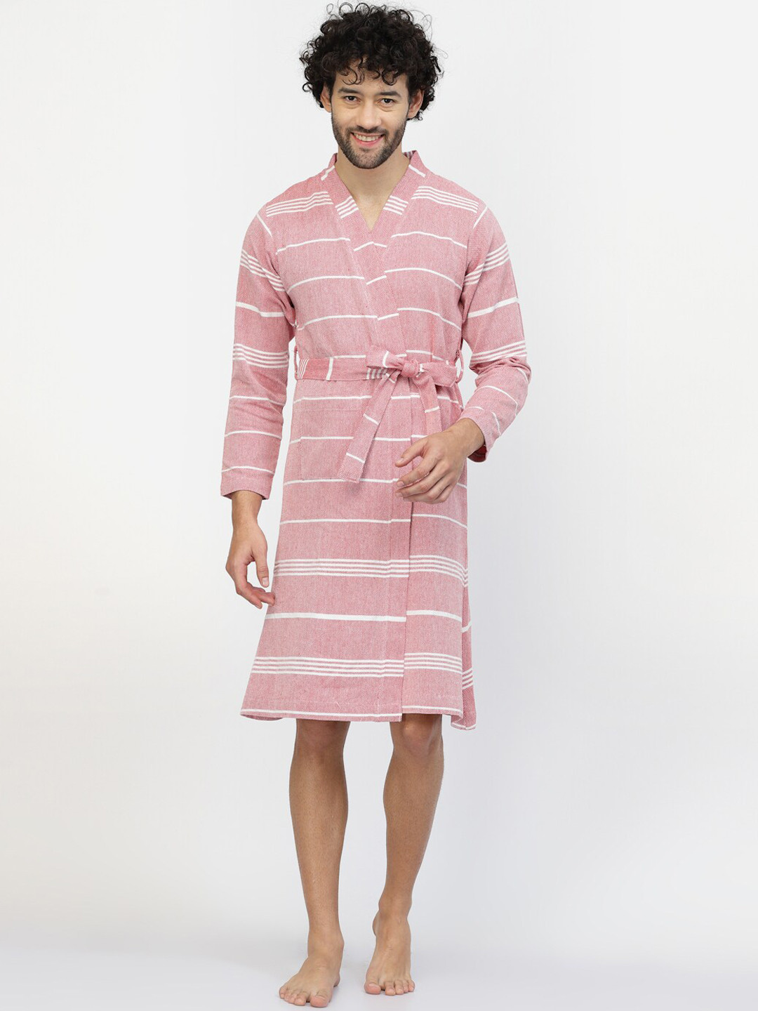 KLOTTHE Striped Cotton Bath Robe With Belt