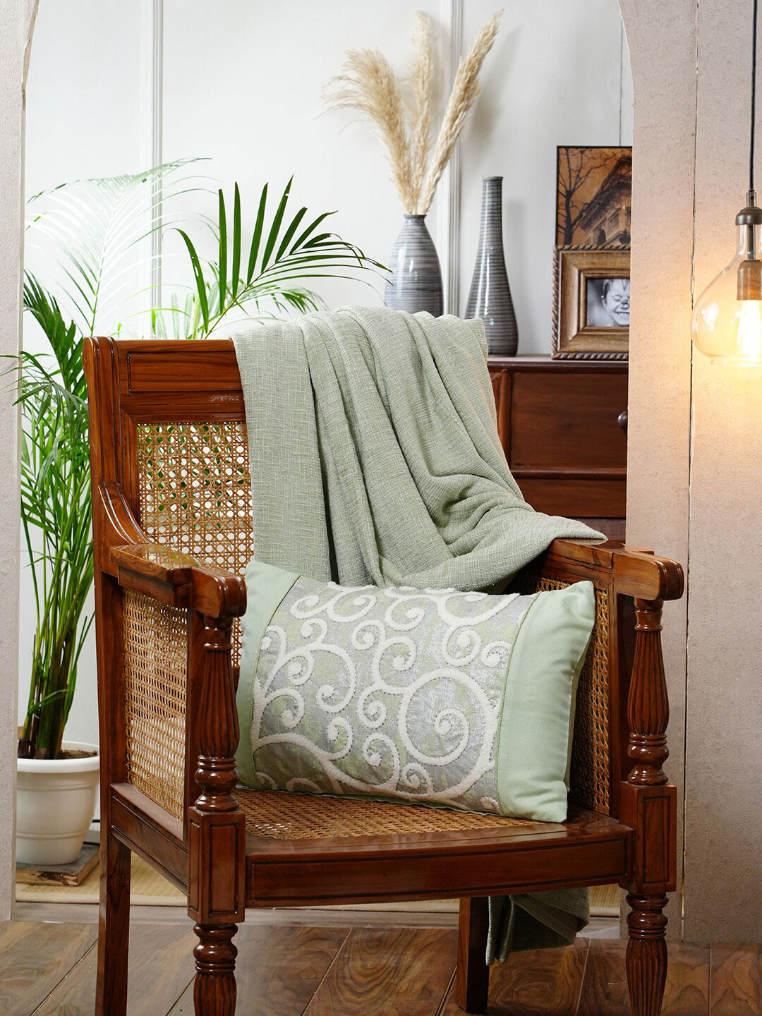 MASPAR Vintage Tranquil Essence Folio Fiction Green Embroidered Rectangle Cushion Cover