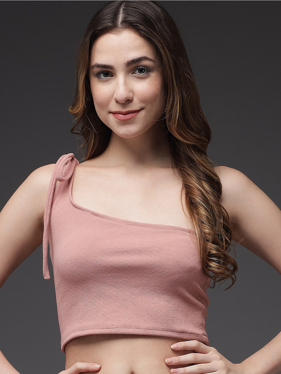 BAESD One Shoulder Tie Up Detail Fitted Crop Top