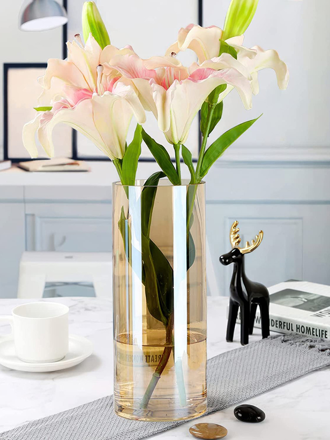 BS AMOR Brown Glass Cylindrical Flower Vase