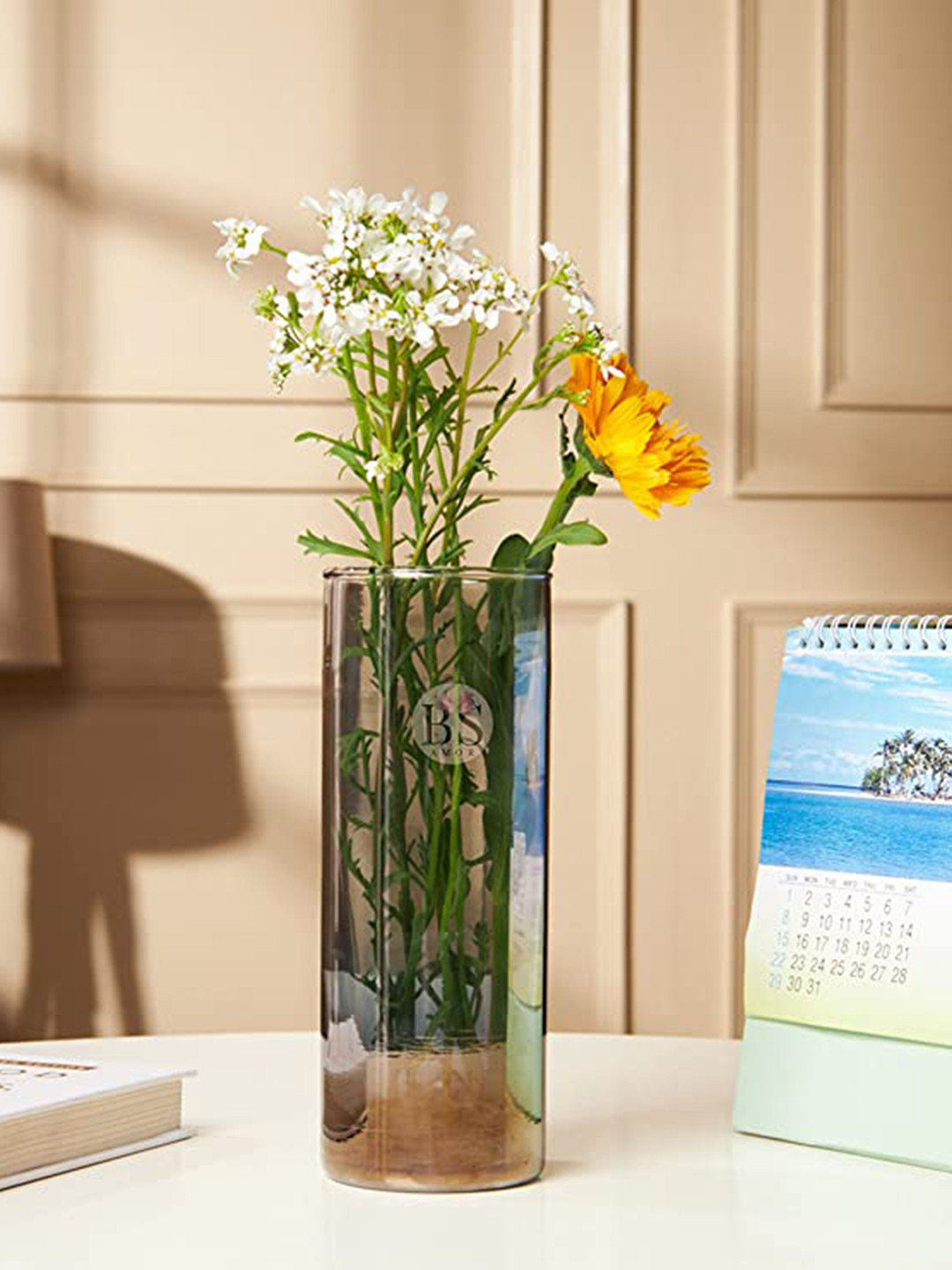 BS AMOR Black Glass Cylindrical Shape Flower Vase