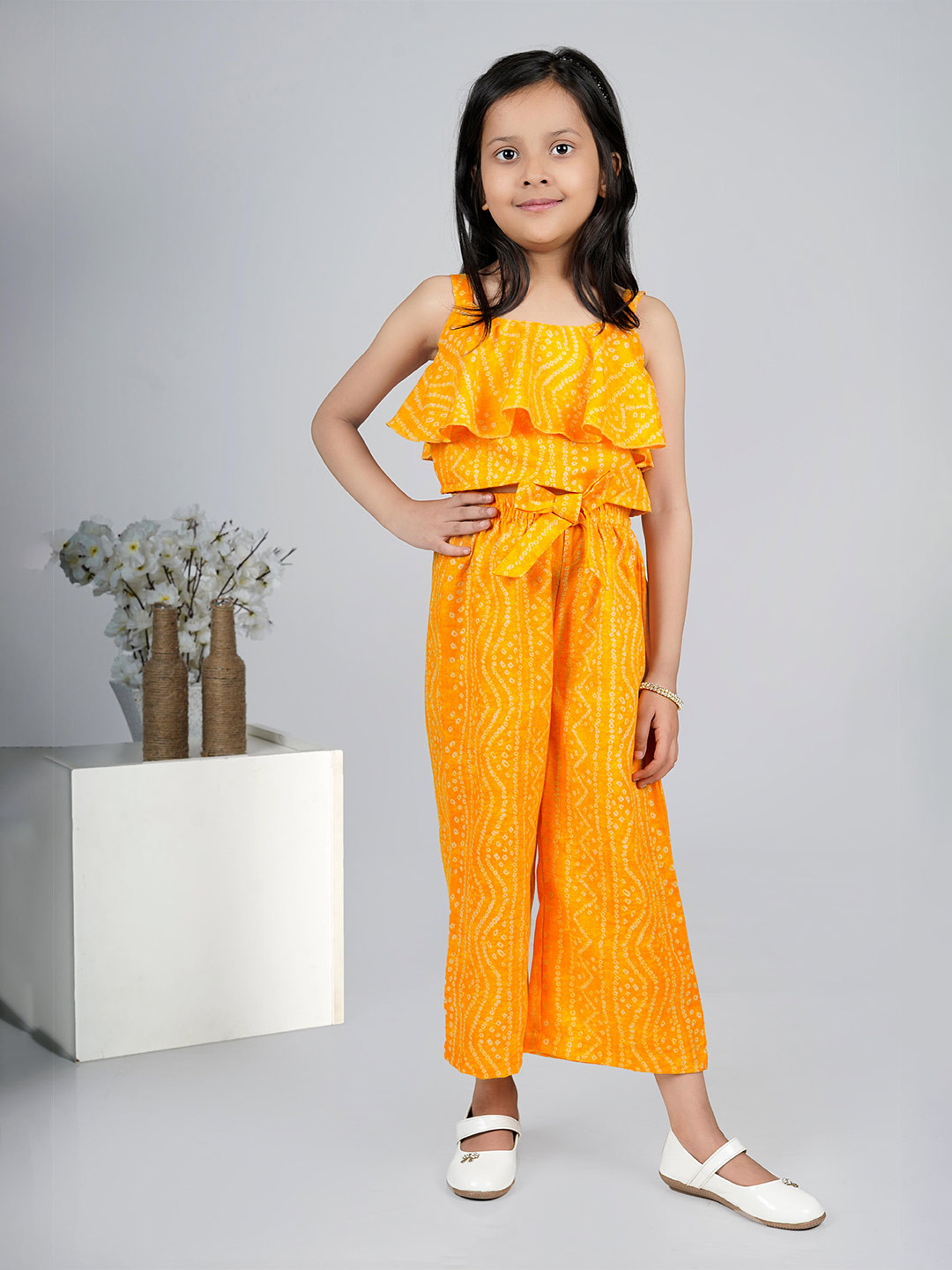 Jelly Jones Girls Geometric Printed Shoulder Straps Top With Palazzos