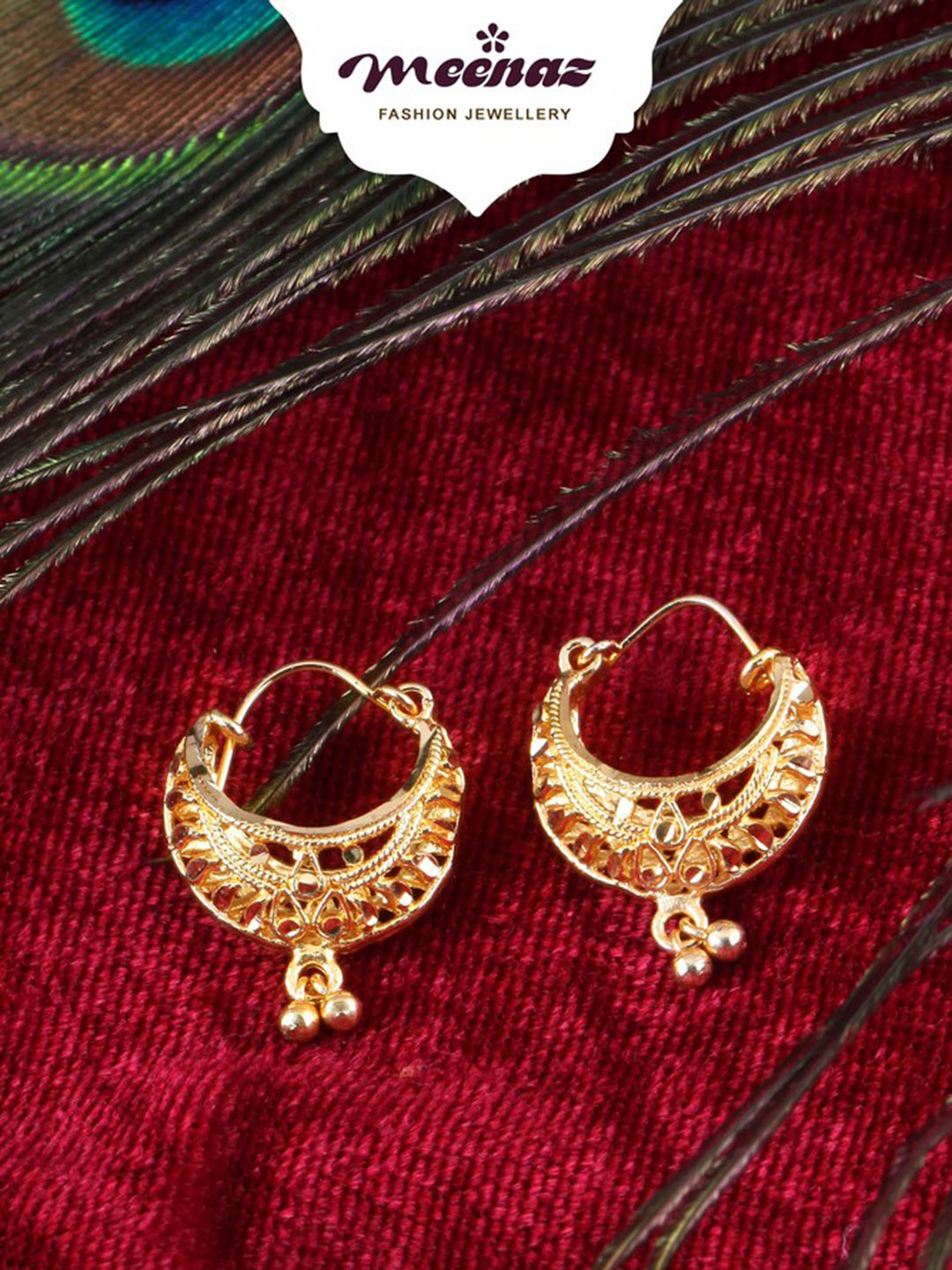 MEENAZ Set of 2 Gold-Plated Comtemporary Hoop Earrings