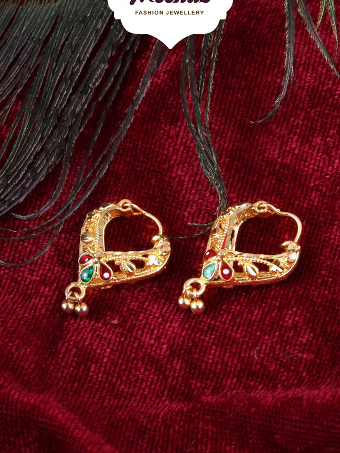 MEENAZ Set of 2 Gold-Plated Classic Hoops Earrings