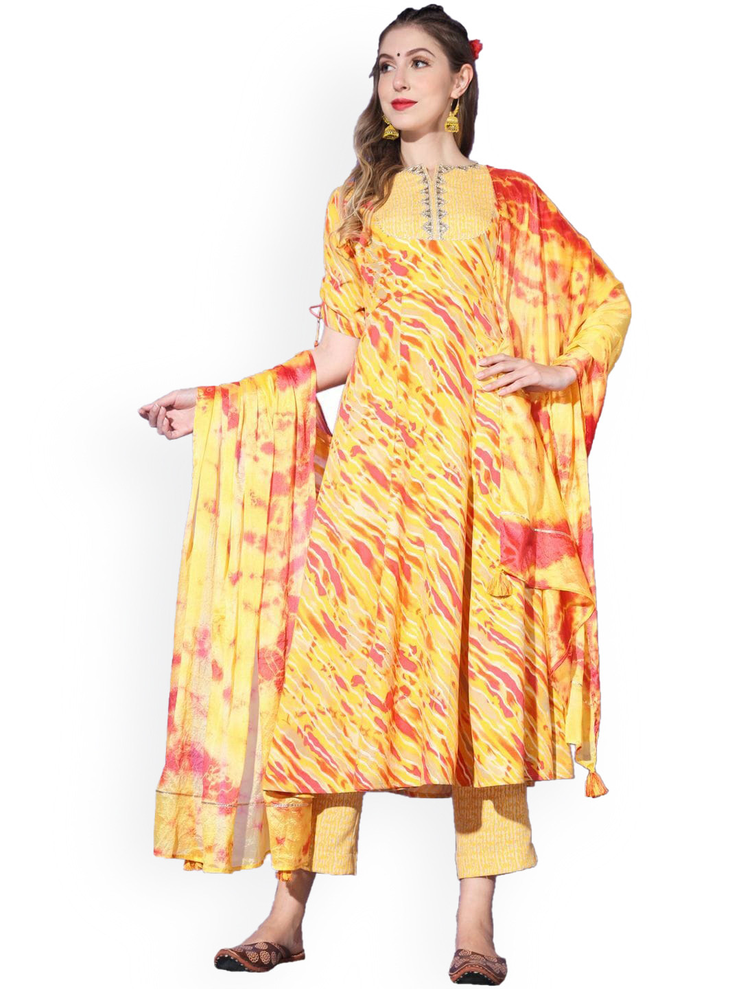 THE FAB FACTORY Abstract Printed Empire Pure Cotton Kurta with Trousers & With Dupatta