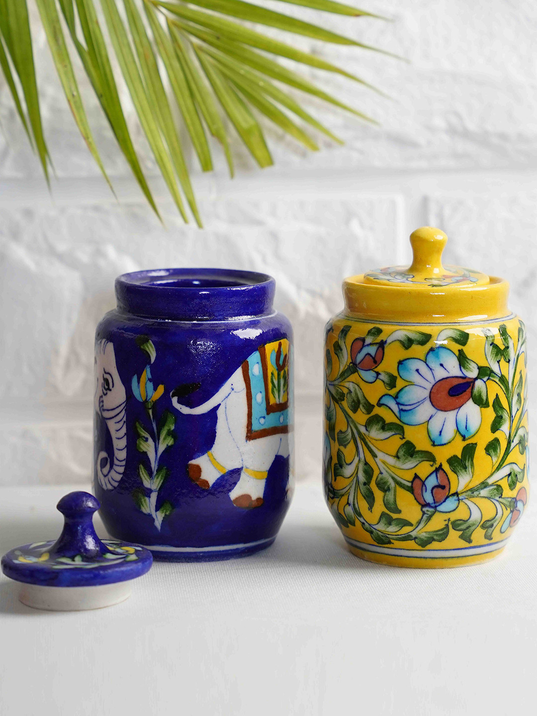 Folkstorys Maximus Blue Animal Print Ceramic Dishwasher Safe 2 Piece Clip-On Jar