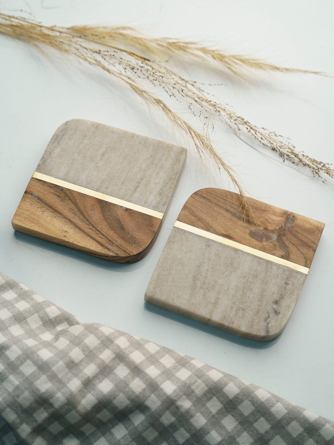Folkstorys Grey 2 Pieces Wood Colourblocked Coasters