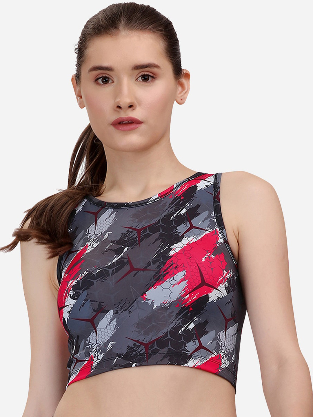 Soie Women Sleeveless Quick Dry Printed Athleisure Crop Top