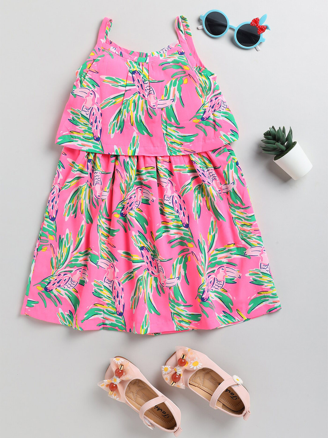 Lazy Shark Tropical Printed Sleeveless A-Line Dress