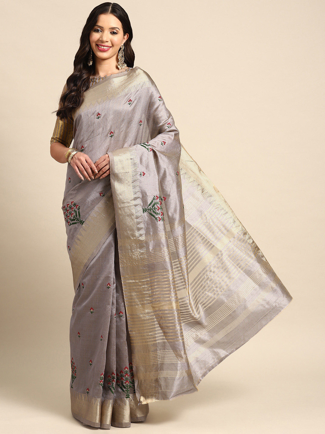 Mitera Woven Design Embroidered Assam Cotton Silk Banarasi Saree