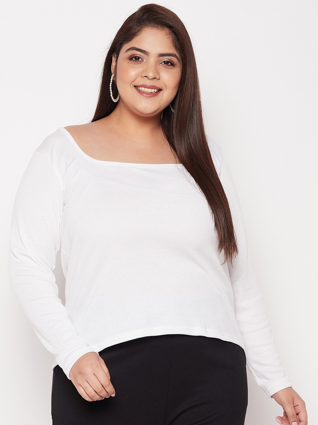 CLORA CREATION PLUS Scoop Neck Long Sleeve Knitted Top