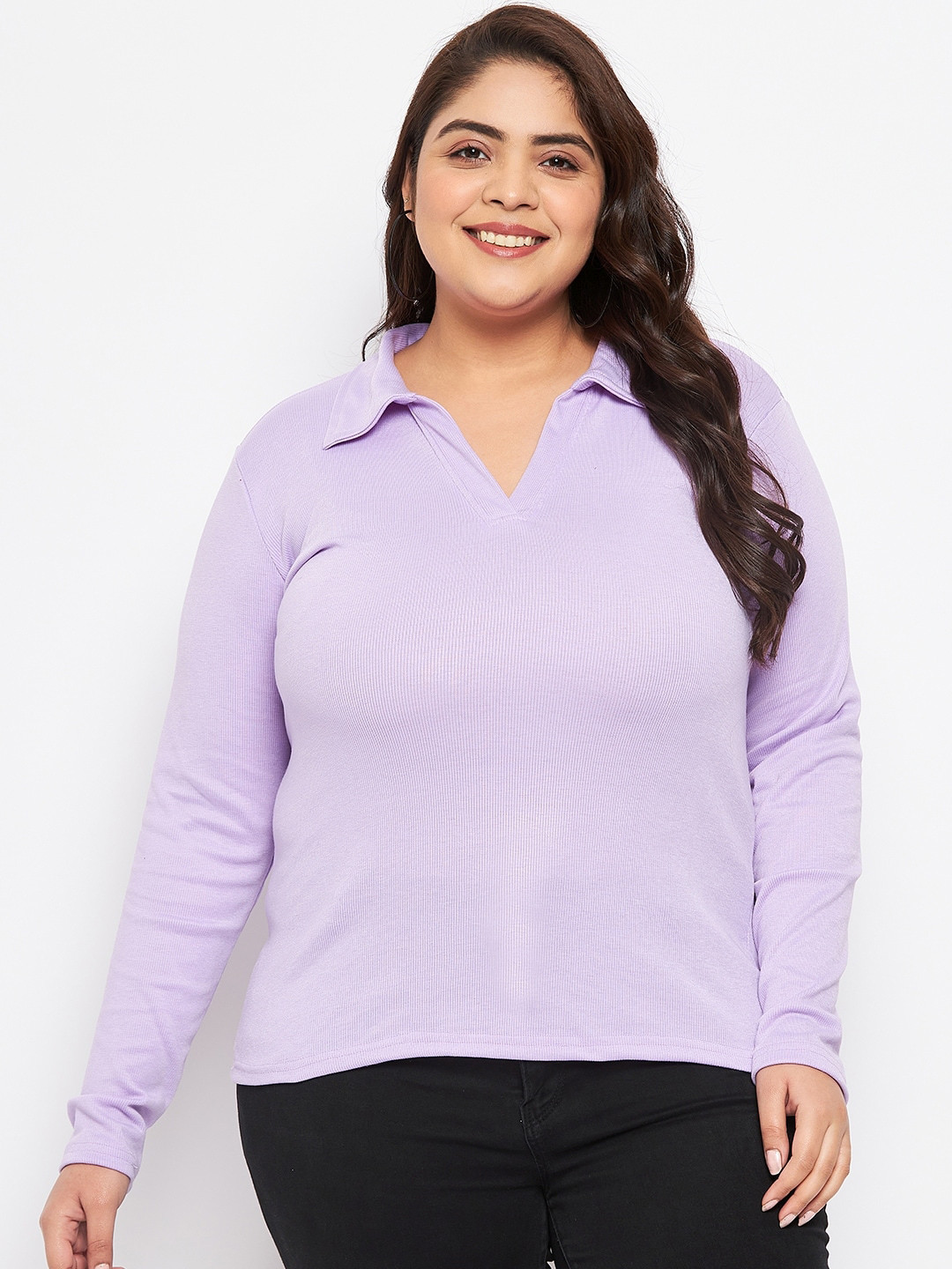 CLORA CREATION PLUS Mauve Shirt Collar Fitted Top