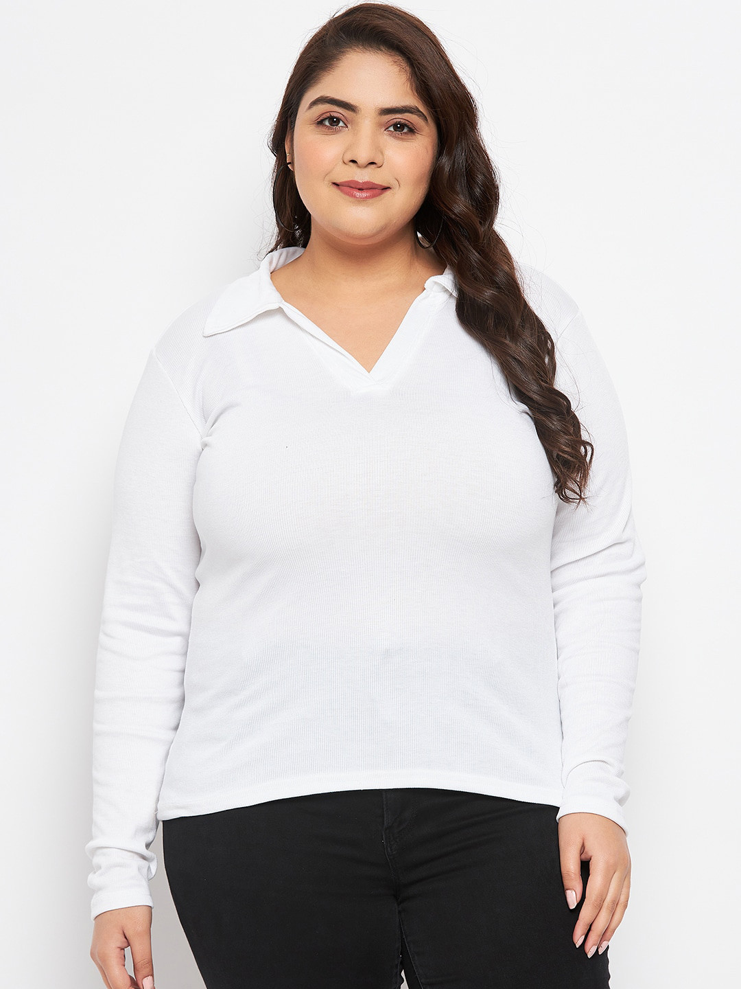 CLORA CREATION PLUS Plus Size Shirt Collar Long Sleeves Top