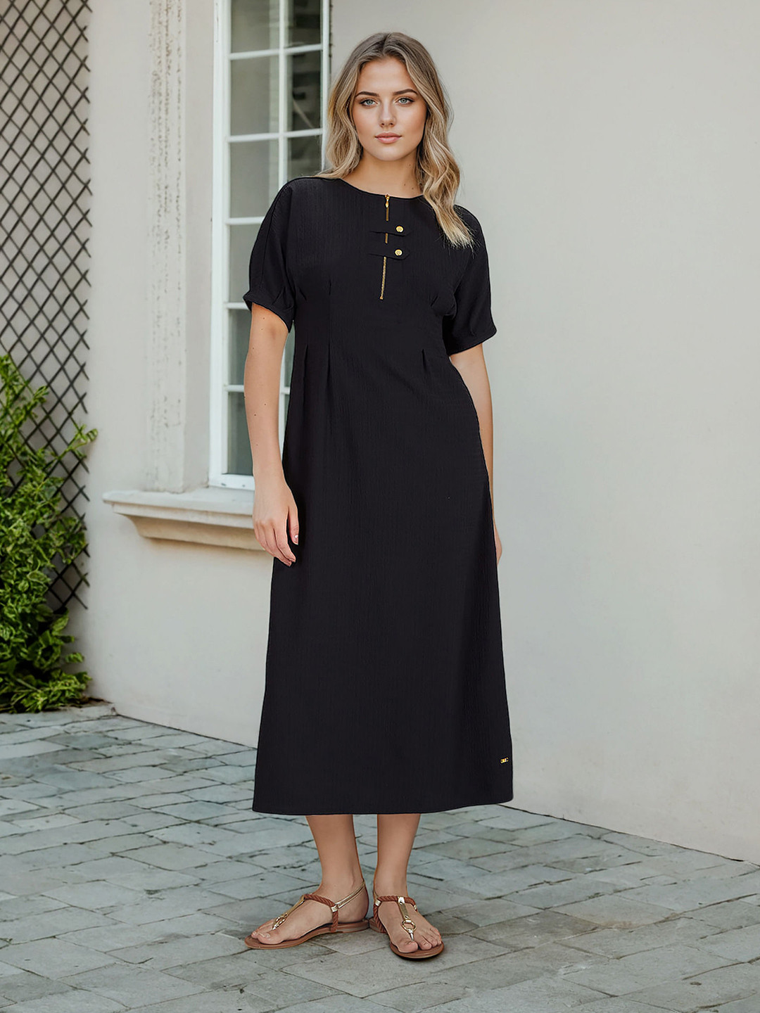 U.S. Polo Assn. Women Extended Sleeves A-Line Midi Dress