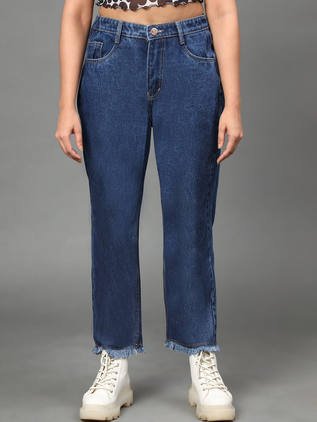 BAESD Women Jean Straight Fit Mid-Rise Frayed Denim Cotton Jeans