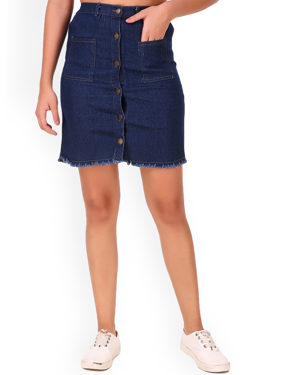 KASHIAN Frayed Denim Straight Skirt