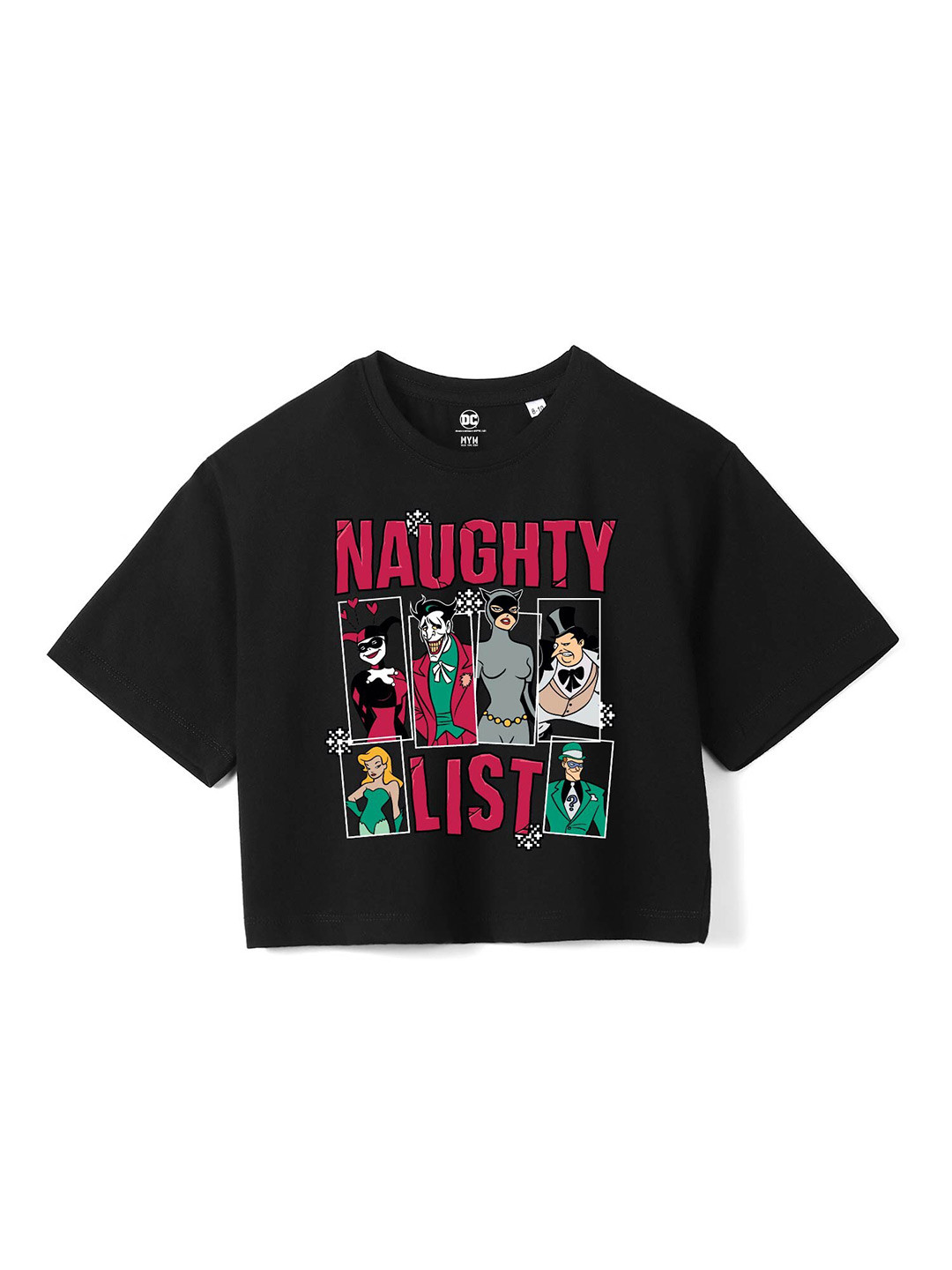 Wear Your Mind Girls Black Batman Printed V-Neck Pure Cotton Boxy T-shirt