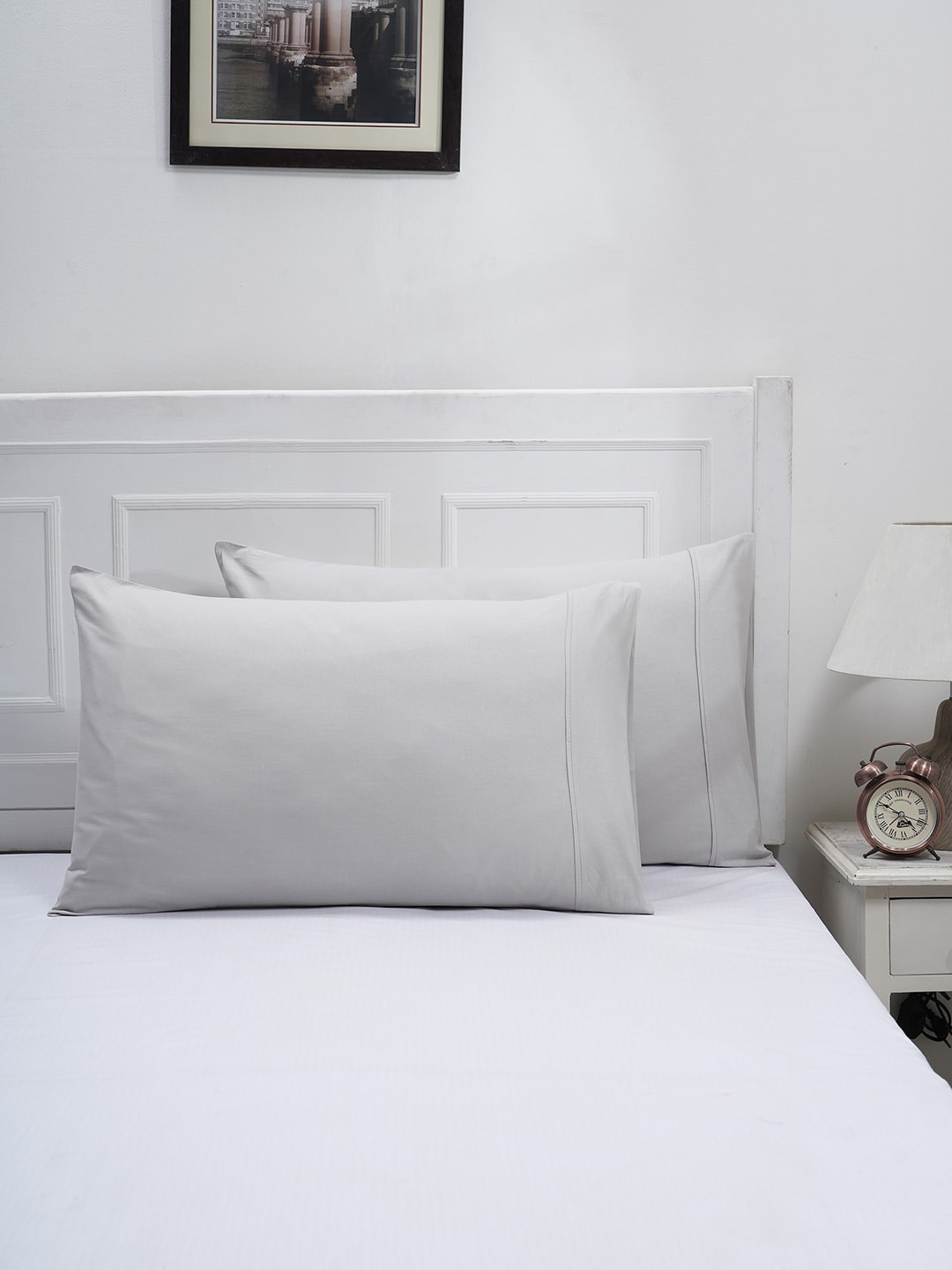 Maspar Colorart Eden Grey 2 Pieces 110 GSM Cotton Solid  Standard Pillow Covers