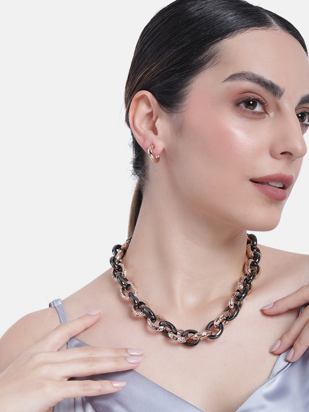 Estele Rose Gold Plated Circular Link designer Necklace Set