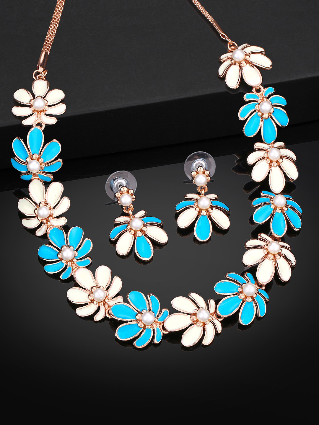 Estele Rose Gold-plated Artificial Beads Floret Designer Jewellery Set