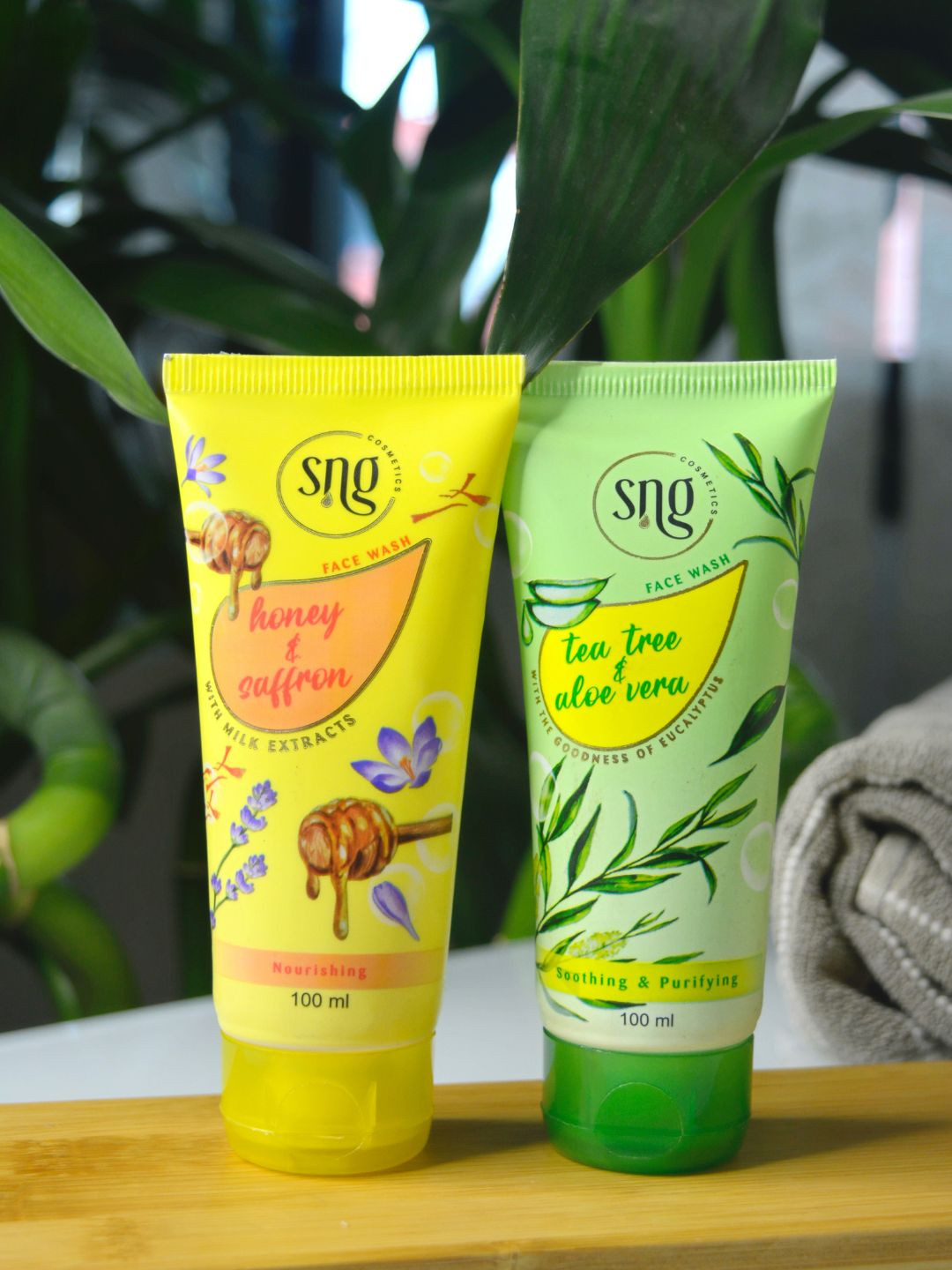 SNG Cosmetics Set of Honey & Saffron + Tea Tree & Aloe Vera Face Wash - 100 ml Each