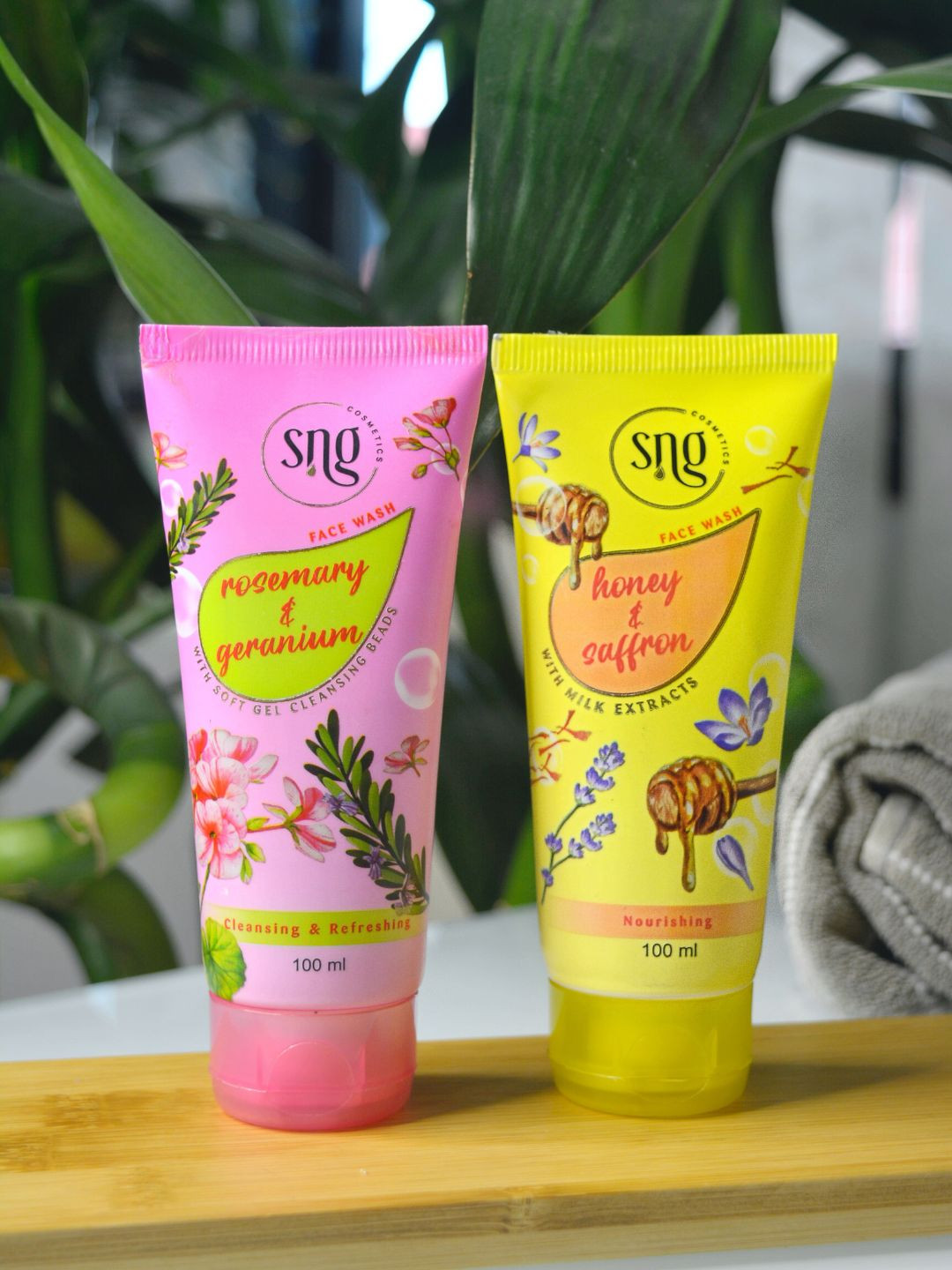 SNG Cosmetics Set of Rosemary & Geranium + Saffron & Honey Face Wash - 100 ml Each