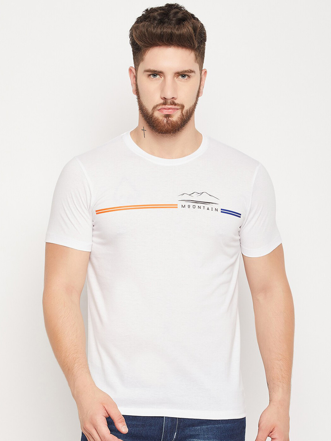 Mast & Harbour White Round Neck Cotton T-shirt