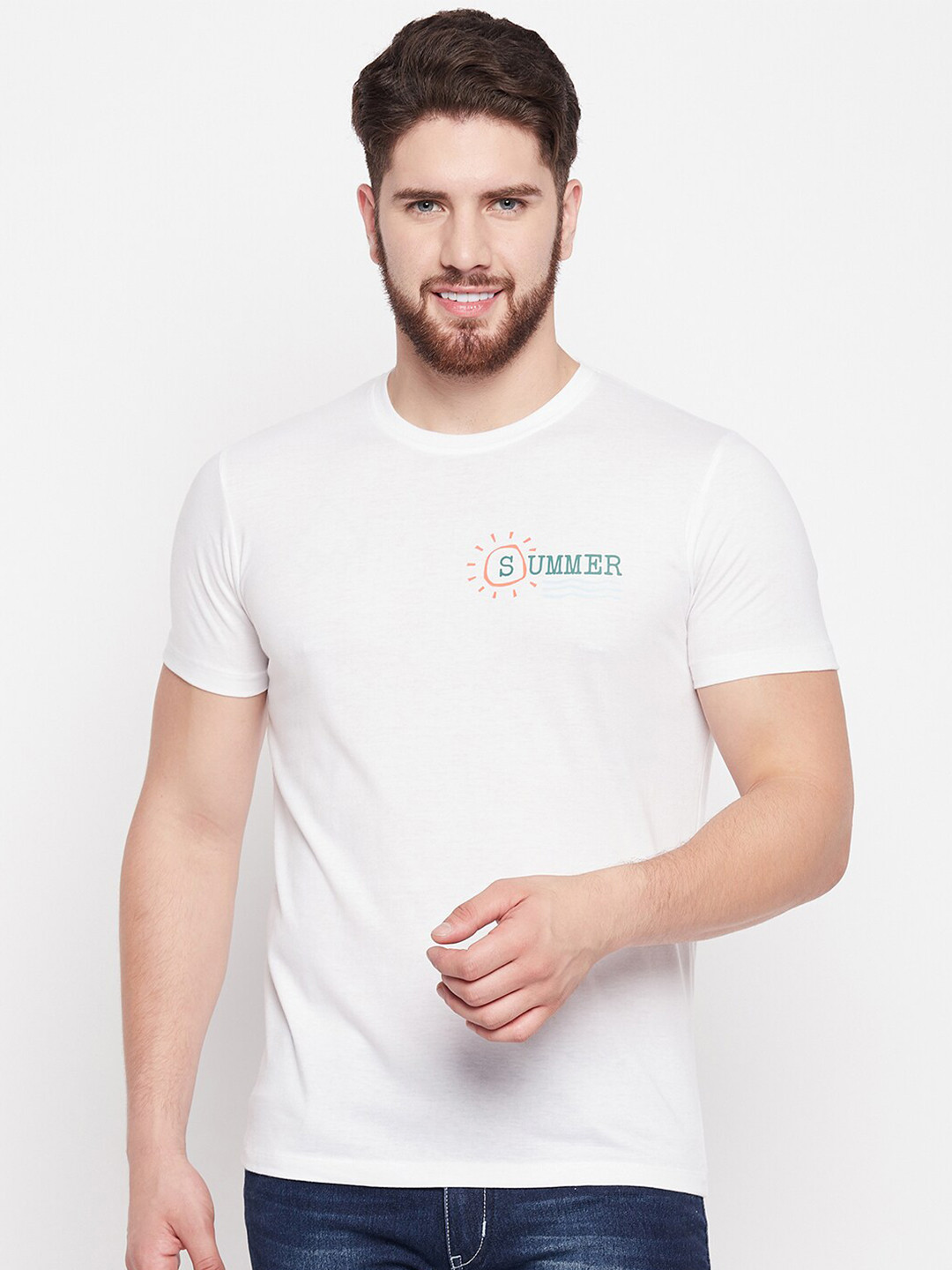Mast & Harbour White Typography Printed Cotton T-shirt