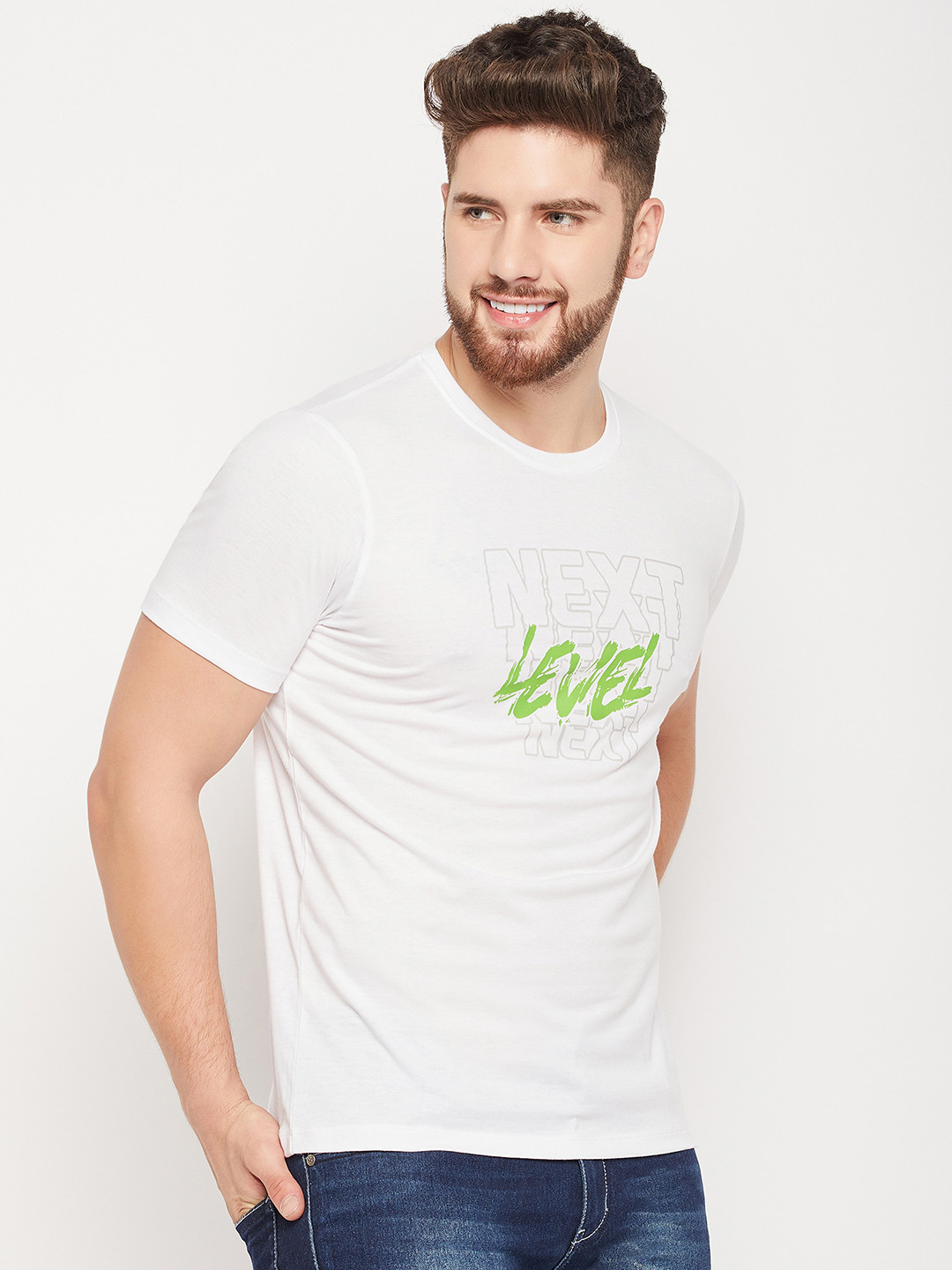 Mast & Harbour White Typography Printed Cotton T-shirt