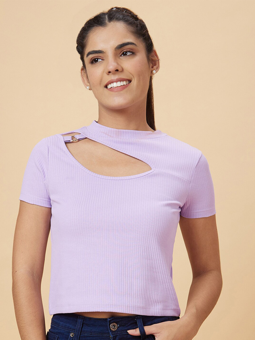 Globus Lavender Cut Out Detail High Neck Top