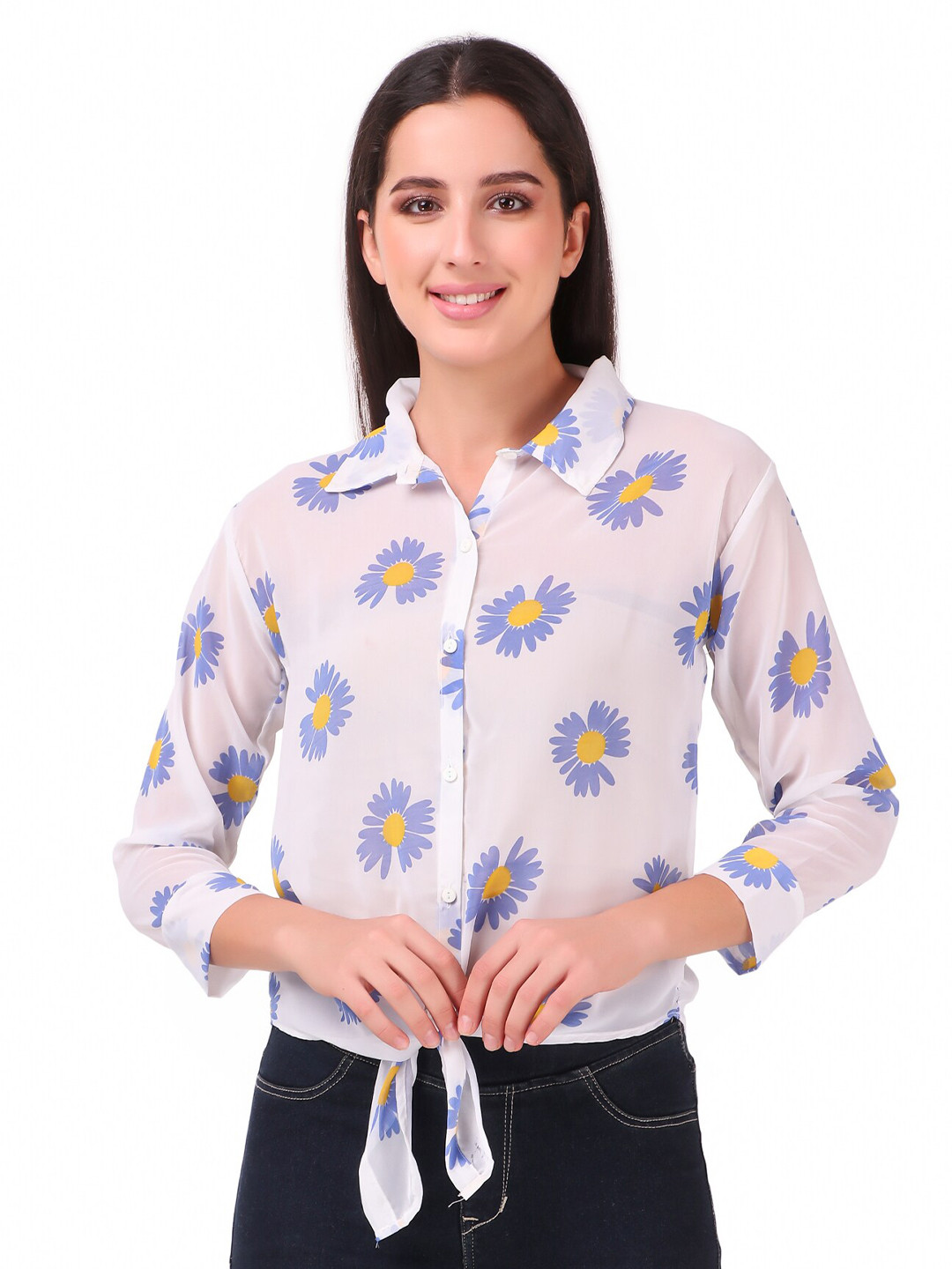 KASHIAN Floral Printed Shirt Style Top
