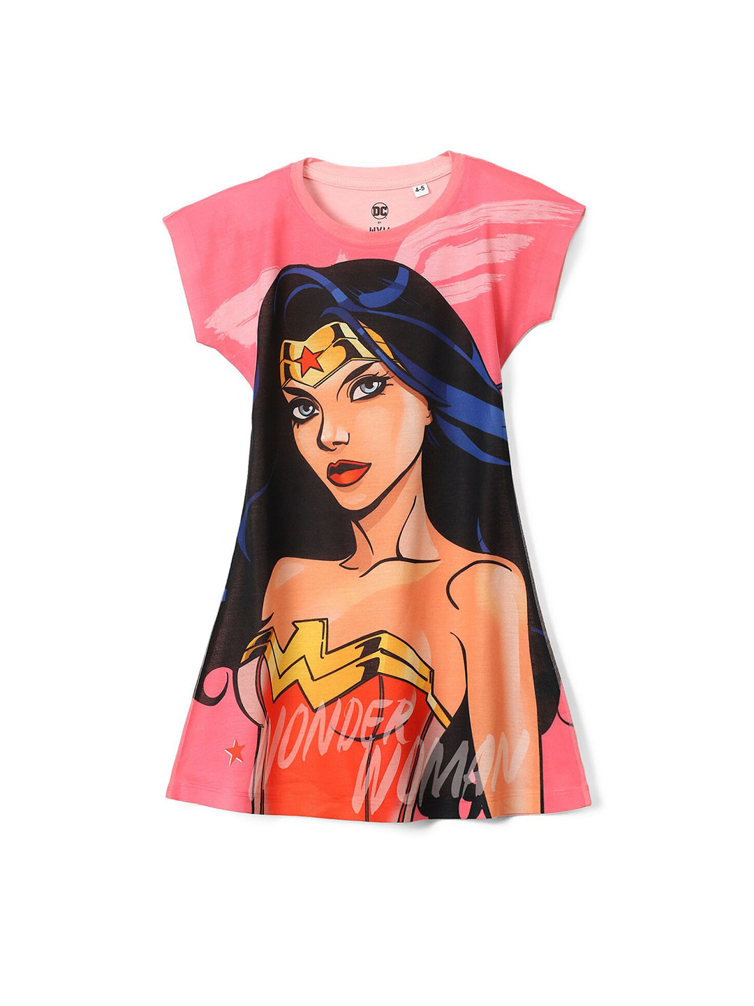 Wear Your Mind Wonder Woman Girls Print Round Neck T-shirt Dress