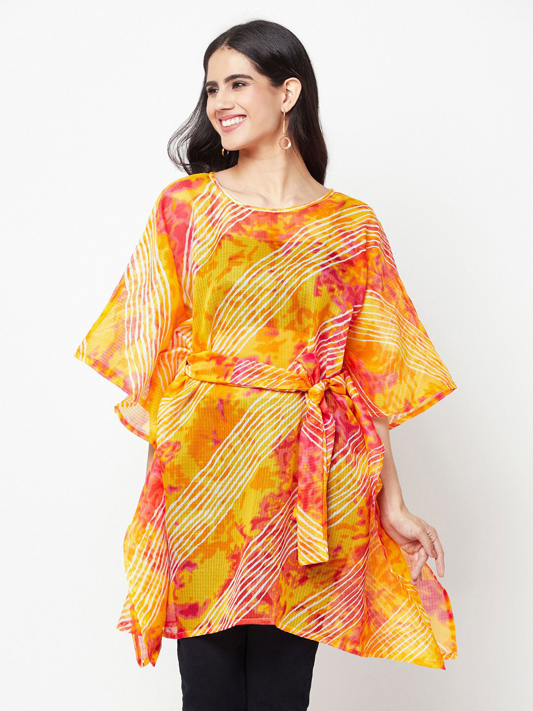 La Vastraa Leheriya Printed Flared Sleeves Pure Cotton Kaftan Kurta