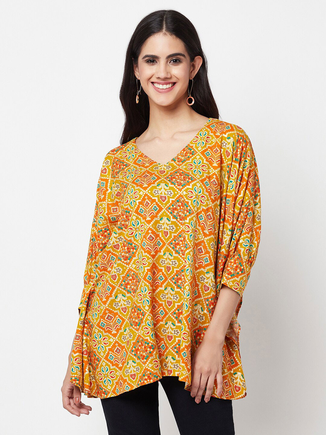 La Vastraa Kaftan V-neck Printed Kurti